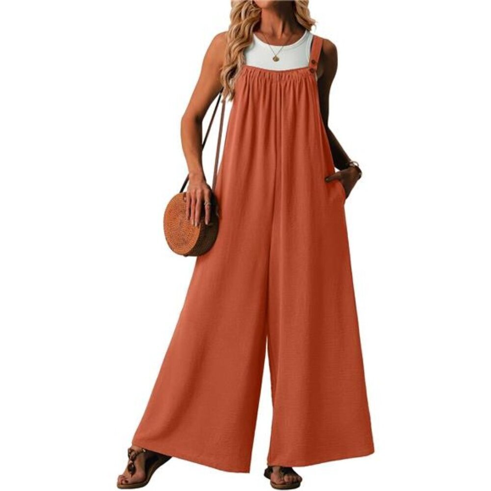 Women's Orange Casual Jumpsuits Boho Wide Leg Rompers Sleeveless Flowy wide-leg